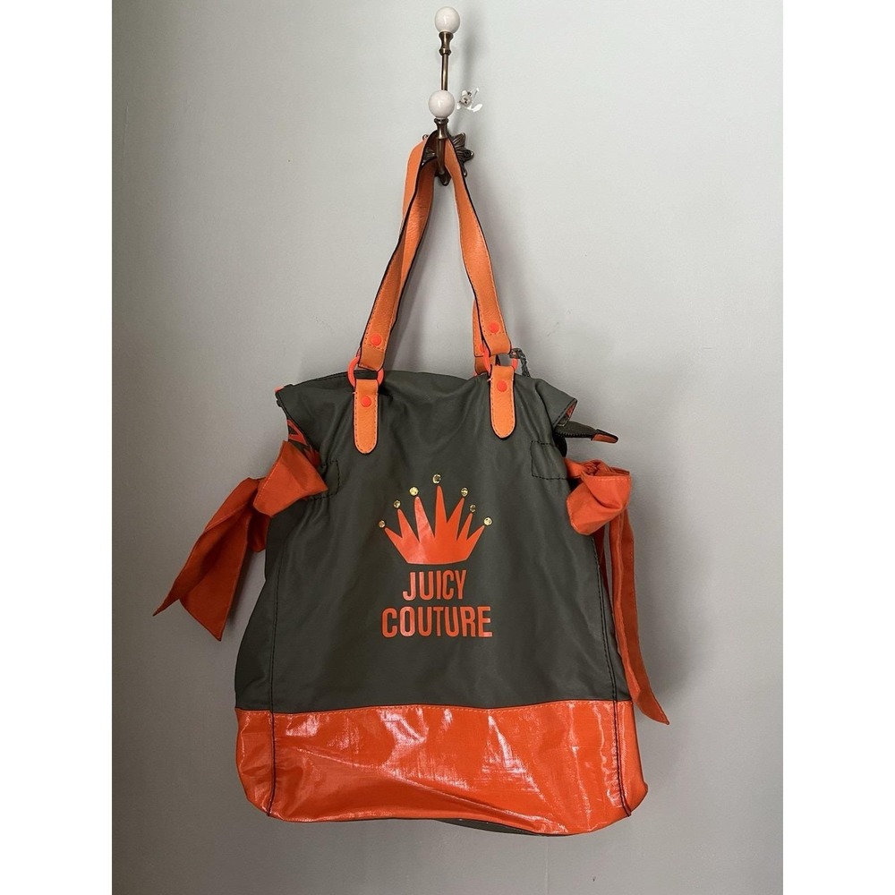 Vintage Juicy Couture Neon Orange & Olive Green Oversized Tote Bag Bows